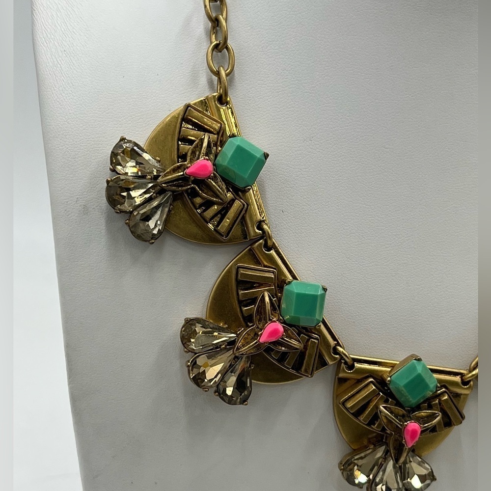 Stella & Dot‎ Devina Green Pink Antique AB Gold Tone Collar Statement Necklace